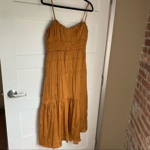 Anthropologie Tiered Silk Dress Gold 6